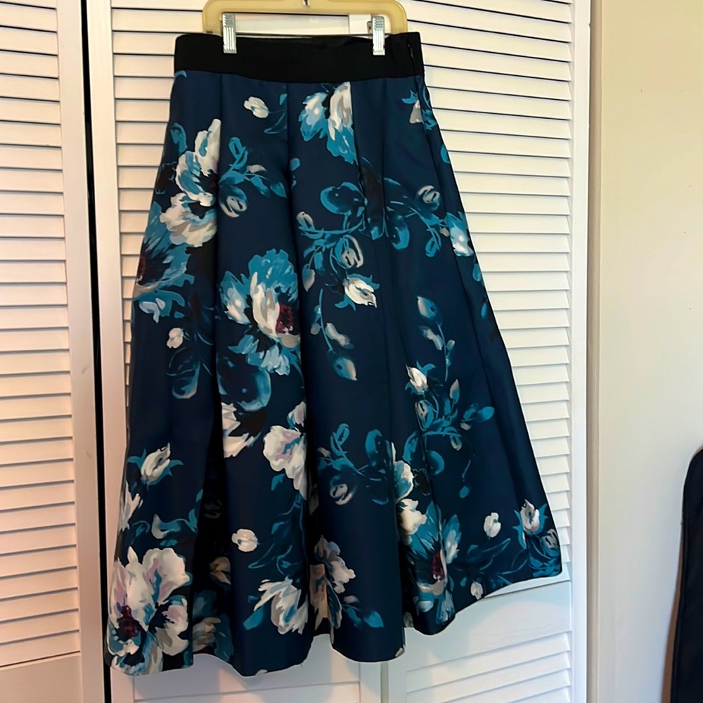 White House Black Market Teal and Black Floral Maxi Skirt